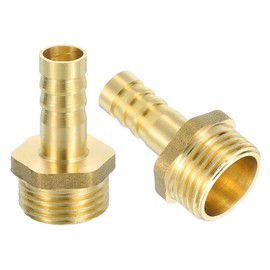 sourcing map 2 Pcs Brass Hose Barb Fitting, 3/8" Barb x G 1/2 Male Brass Barb Pipe Fitting Adapter with Tape for Connect Pipes Mechanical Devices Plumbing Equipment