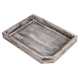 Liry Products Brown Rustic Torched Distressed Wood Food Serving Tray Breakfast Coffee Office Desktop Document Holder Home Kitchen