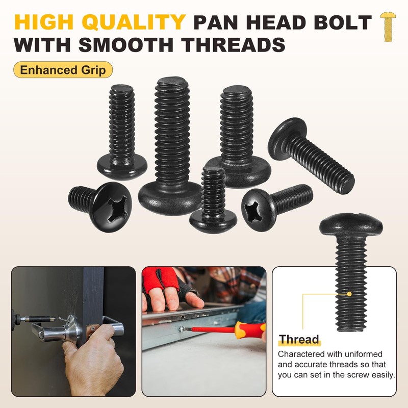 METALLIXITY Phillips Pan Head Bolt #8-32x1/4 25Pcs Steel Black