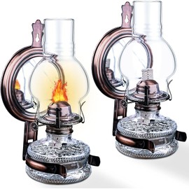2 Pieces Rustic Large Glass Kerosene Oil Lamps, Wall Oil Lantern Vintage Oil Lamps for Indoor Use Decor Chamber Hurricane Lamp Home Lighting Clear Kerosene Lantern 11 Inch Height