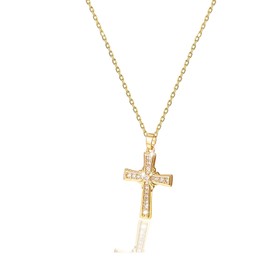 14K Gold Plated Cubic Zirconia Cross Necklace Faith Religious Pendants Jewelry Stainless Steel Golden Cross for Women (Gold - Zircon)