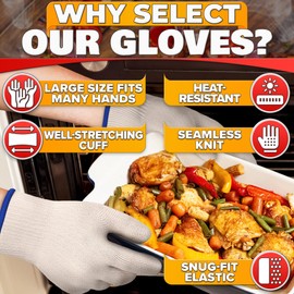Heat Resistant Gloves for Cooking & Grilling – Aramid Oven Mitts Gloves with Fingers, Thick Knit Design Ensures Short-Term Hand Protection up to 932°F – Secure Grip for Baking, Fryer, and BBQ