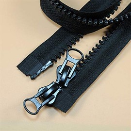 Coarse Teeth Double Open Double Zipper Sleeping Bag Tent Down Jacket Zipper Black White 1pcs/5pcs No. 5 Resin Zipper for Sewing AQ017 (Black,1pcs,150cm)