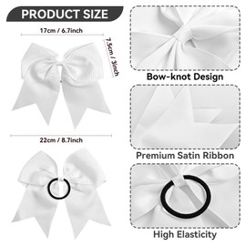 ZESION Large White Hair Bows, 4-Pack Grosgrain Ribbon Cheer Bows, Classic Style Hair Accessories