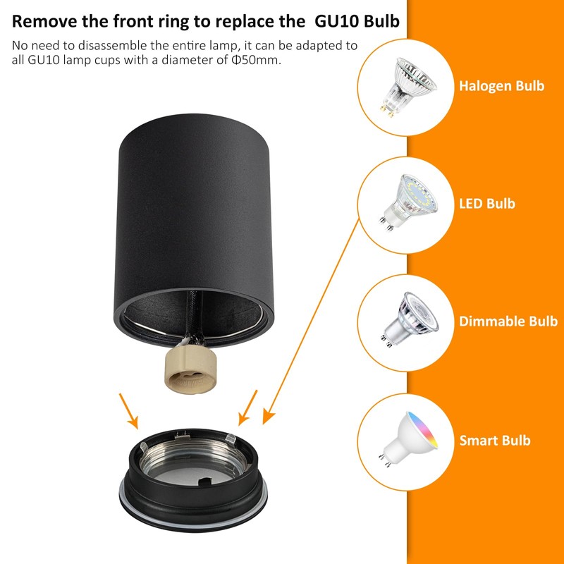 Gleonlux Ceiling Spotlight, Surface-Mounted Spotlight, IP44 Black, GU10 Surface-Mounted Spotlights,