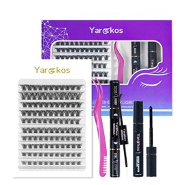 Yargkos DIY Individual Lash Extension Kit, 110Pcs 3D False Lashes Clusters, D Curl Mix 8/10/12/14/16mm, Bond and Seal Glue, Eyelash Makeup Remover, Tweezer, Home Use Lash Extensions Set, Purple-A3