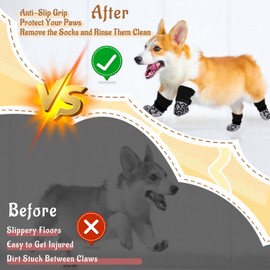 CENCERY Anti Slip Dog Socks 2 Pairs with Grips Stop Licking Paw Protectors for Senior Dogs Adjustable Slippers Indoor Hardwood Floors Traction(Black, M)