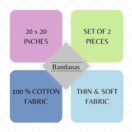 AVKA Studio 100% Cotton Bandanas for Women, Black Cream Floral, 20 Inch, 2 pack