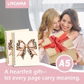 Lacama Cute Notebook Gifts for Women, Leopard Print Journals, Coquette Bow Spiral Notebook for School, A5 School Office Supplies, 160 Pages Preppy Hardcover Notebooks，Preppy School Stuff