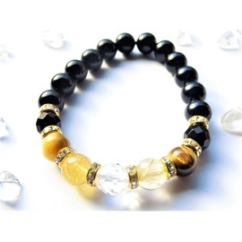 Kanoishi [Increase your fortune! 5 fortune stones!] Tiger Eye Gold Rutilated Quartz Citrine Crystal Power Stone Bracelet Women's Natural Stone [For Purification, Rough Stone] (Women's M Size, Approx. 6.3 inches (16 cm) (General Women))