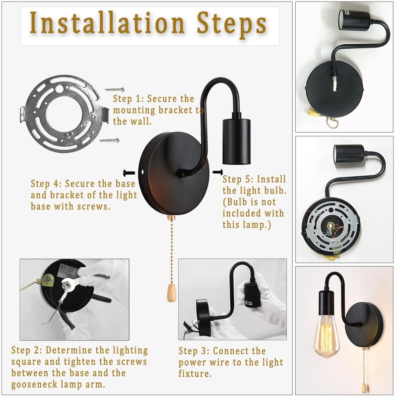 DTIEDY Pull Chain Wall Light Fixture 1-Light Wall Sconce with