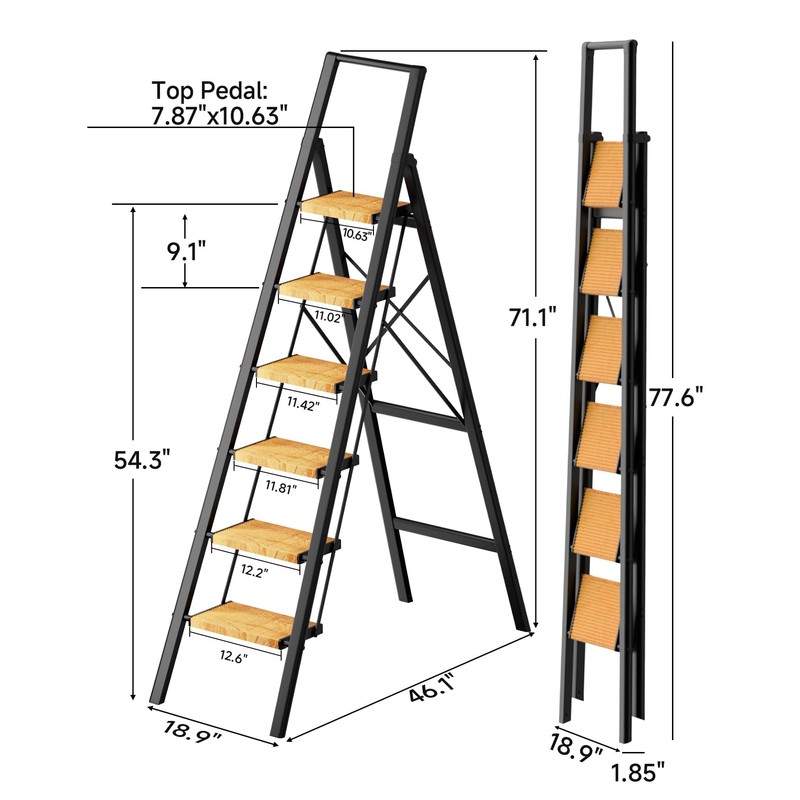 GameGem 6 Step Ladder Folding Step Stool with Anti-Slip Pedal,Portable