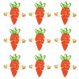 9PCS Easter Napkin Rings, Rhinestone Easter Bunny Napkin Holder Rings for Table Decor Cute Rabbit Carrot Napkin Ring for Spring Party Banquet (9PCS Rhinestone Carrot)