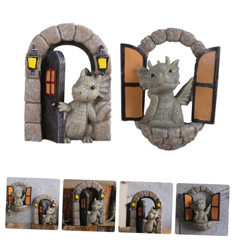 Kisangel 2pcs Resin Dragon Garden Decoration Resin Dragon Statue Outdoor