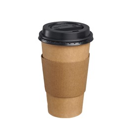 Comfy Package [Case of 300] 16 oz. Disposable Kraft Coffee Cups with Black Lids and Sleeves - To Go Paper Hot Cups for Travel and Office Use