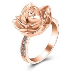Urn Ring for Ashes Rose Flower Cremation Jewelry Crystal Ashes Ring for Women Stainless Steel Rose Flower Keepsake Memorial for Ring Gifts, Crystal, No Gemstone