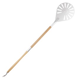 ROCKSHEAT Pizza Turning Peel, 9" Perforated Anodized Aluminum Round Pizza Peel Turner with Wood Handle, 2 Sizes in 1 Non Stick Spatula for Homemade Bread Outdoor Pizza Oven Accessories