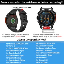 MDBBLBM 22mm Silicone Watchband Compatible with Garmin Fenix E/Fenix 8 AMOLED 47mm/Fenix 7 Pro/7/6 Pro/6/5 Plus/5, QuickFit Straps for Garmin Forerunner 965/955/945/Descent G1 Solar/Approach S62/S60