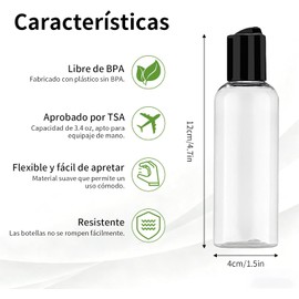 Janety 6 Piezas Botellas de Viaje Reutilizables 100 ml, Set Portátil Antifugas con Tapas Tipo Disco para Artículos de Tocador(Tapa tipo disco)