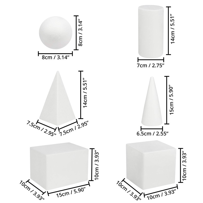 BELLE VOUS Geometric Shapes 3D White Foam (Pack of 6)