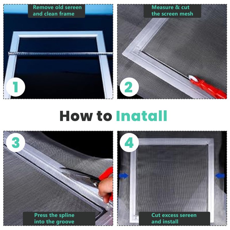 tonchean 304 Stainless Steel Windows Screen Mesh Roll Replacement, 98.4