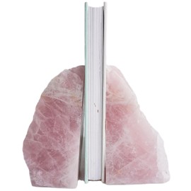 Sisamn Heavy Duty Rose Quartz Bookends - Decorative Stone Book Ends 3-4 Lbs, for Office Home Decor, Large Book Holder Gift (1 Pair, 4-6.5" Height with Non-Slip Bumpers)