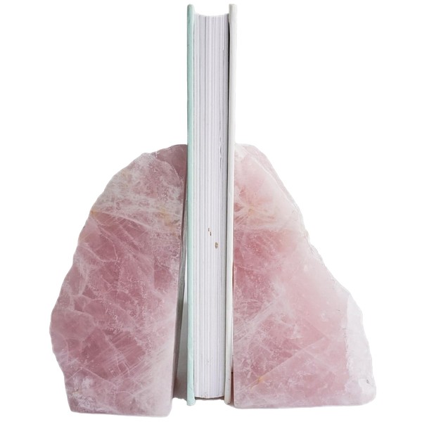 Sisamn Heavy Duty Rose Quartz Bookends - Decorative Stone Book