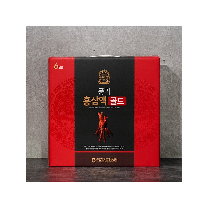 Hwangpunjeong 풍기인삼농협 풍기 홍삼액골드 80ml x 60포 Punggi Ginseng Agricultural