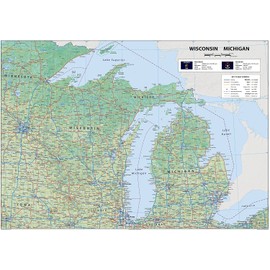 Wisconsin & Michigan State Poster Map - 23.3 x 16.5 inches - Paper Laminated