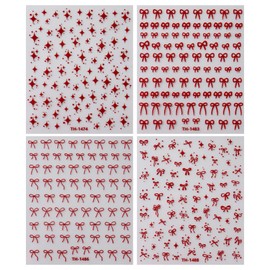 Multiple Shapes Bow Nail Stickers Stars Red Bow Stickers for Nails Design Nail Star Stickers Cute Star Bow Nail Decals Ribbon Bowknot Star Nail Art Stickers Star Nail Stickers Bows Nail Accessories