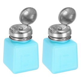 HARFINGTON 2pcs Solvent Alcohol Dispenser 100ml(3.4oz) Push Down Liquid Dispenser Pump Bottle with Sealing Stainless Steel Lid for Acetone Cleanser Polish Remover, Blue