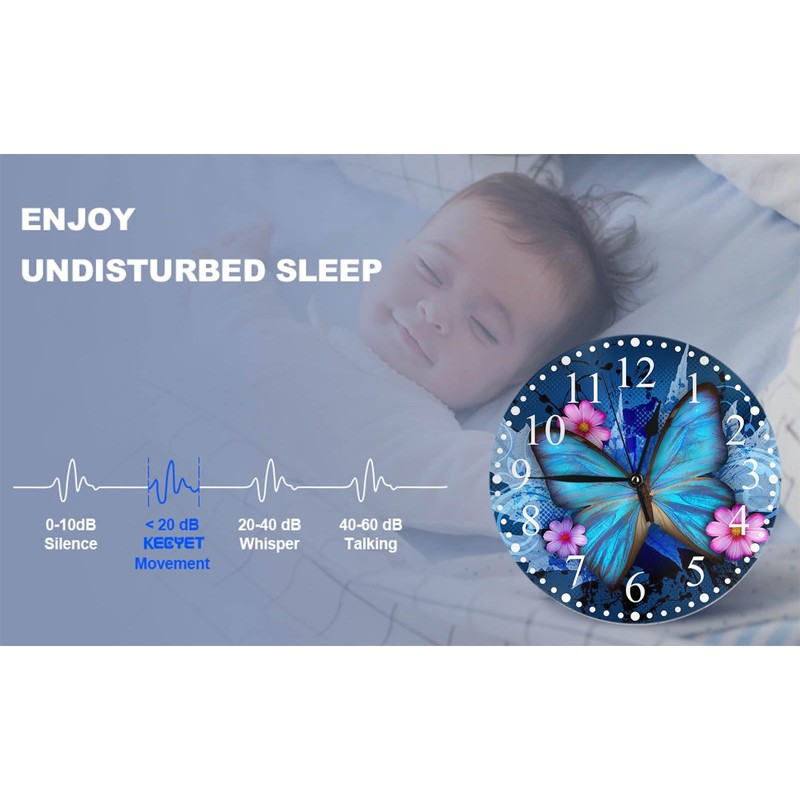 KEEPSUPER Clock Beautiful Butterfly Wall Clock 10 Inch Battery Operated