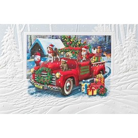 Pumpernickel Press Embossed Christmas Greeting Cards Boxed Set – Santa’s Express Delivery II, 16 Count