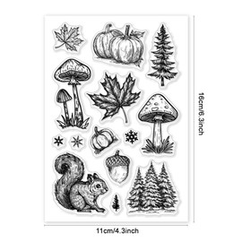 PH PandaHall Fall Clear Stamps for Card Making, Autumn Silicone Stamp Mushrooms Transparent Craft Seal Stamp Rubber Stamp Pumpkin Clear Stamps for DIY Scrap Booking Crafting Album Journal Decor
