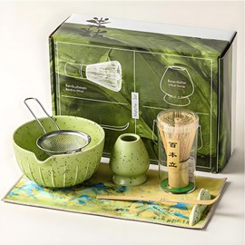 Matcha Whisk Set, Ceramic Matcha Set Includes Matcha Bowl, Matcha Whisk and Holder, Bamboo Scoop, Scoop Rest, Sifter and Tea Towel, 7 Pcs Matcha Kit for Matcha Lovers, Home Kitchen, Christmas Birthday