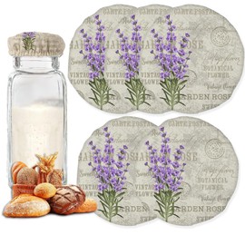 Sourdough Starter Jar Covers for Mason Jars, Vintage Lavender 5Pack Reusable Linen Sourdough Proofing Cloth for 3-4 Inch Jar Mouth Baking Supplies