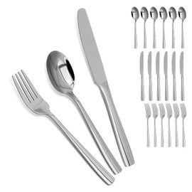 Silverware Set,18/10 Stainless Steel 18Piece Silverware Set For 6,With Dinner Knives Spoon Forks Set for Home, Kitchen and Restaurant, Mirror Polished& Dishwasher Safe