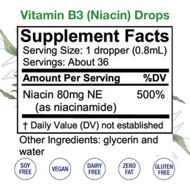 Vitamin B3-Niacin 80mg NE (as Niacinamide) Drops – Vitamin B Liquid Drops to Support Healthy Circulation & Immune System – Liquid Vitamin Niacin Drops – Alcohol-Free, Non-GMO Niacin Dietary Supplement 1oz