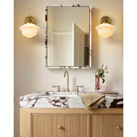 Teqinchy Brass Vintage Wall Sconce Modern Wall Mounted Lamp with Milk Top Glass Bathroom Vanity Wall Light Fixtures for Living Room Bedroom Kitchen Bedside Hallway Stairway E26 Hardwire Indoor