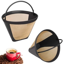 LWZko 2 Pieces Mesh Coffee Basket Filter, Coffee Filter Mesh, Coffee Filters Fine Net, Reusable Coffee Filter, Stainless Steel Permanent Reusable Fine Net with Handle for Most Coffeemakers (Golden)