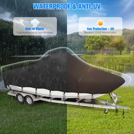 NOOKAT Center Console Boat Cover 16-18.5ft, 1200D Waterproof Boat Cover with Motor Cover, Trailerable Boat Cover for Center Console Boat, Heavy Duty Marine Grade UV Resistant Polyester Fabric, Black