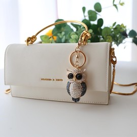 Rwnjump Gold-plated and diamond-set owl keychain are decorative pendants suitable for backpacks, shoulder bags, travel bags, keychains, wallets and so on(Owl - black)