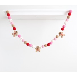 Mini Felt Factory | Christmas Felt Garland ~7Ft String Pom Balls 2.5 cm 100% Wool Gingerbread Peppermint Ornament Red Pink White Holiday Bright Decor Seasonal Banner Craft Colorful Cute Wall Party