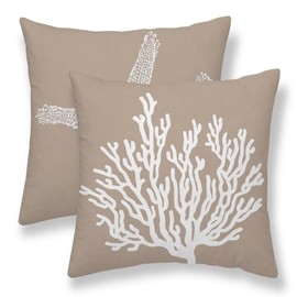 Sunshineyan Coastal Pillow Covers 18 x 18 Inch Set of 2, Nautical Brown Tan Starfish Coral Throw Pillow Covers Outdoor Farmhouse Beach Pillowcase Linen for Home Couch Sofa Decor