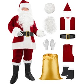 Santa Claus Costume for Men with Beards Complete Deluxe Santa Suit Premium Velvet Classic Santa Costume Adults