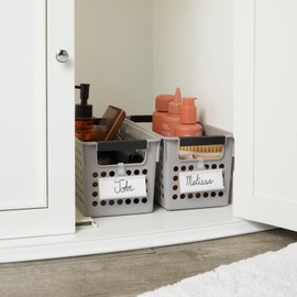 Farmlyn Creek Grey Plastic Storage Baskets with Handles, Small Storage Bin and Shelf Basket Organizer for Bathrooms, Laundry Room, Bedrooms, Kitchens, Pantries, Closet (4 Pack)