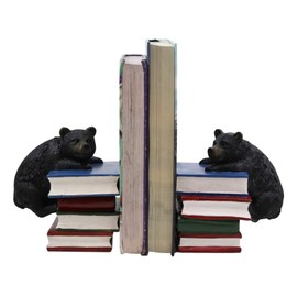 Ebros Gift Rustic Wildlife Bear Cubs Climbing Stack of Books Bookends Pair Resin Figurine 6.5" High Decorative Bears Statue Set Home and Office Cabin Lodge Mountain Resort Decor Book Organizer Accent