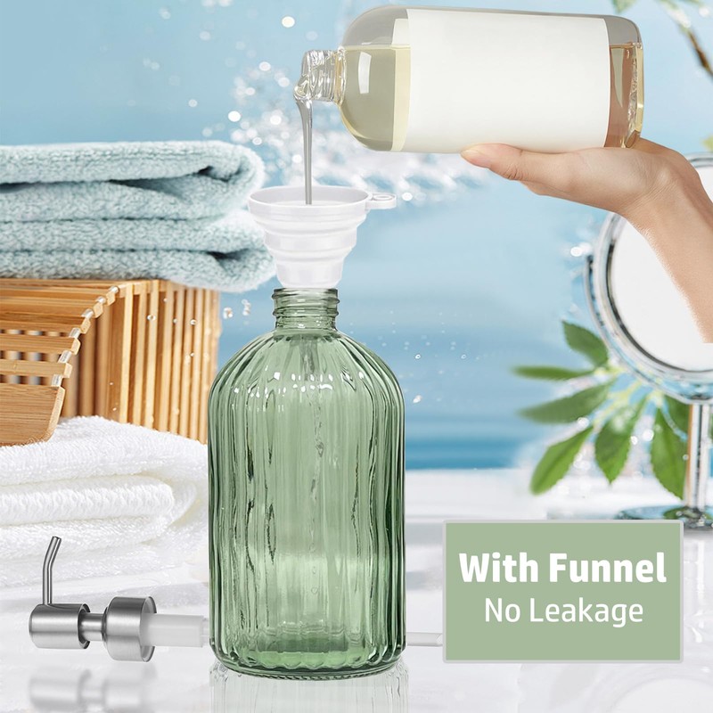 14Oz Green Soap Dispenser Bathroom, Clear Glass Hand Soap Dispensers
