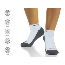 East/18 Men's Golf Socks, White, Moisture Wicking, Low Cut, Cushioned, All-Weather Performance, Athletic Running Mens Ankle Socks, 2 Pairs