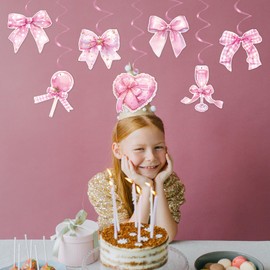 Pink Bow Party Hanging Swirls Decortions, Bow Theme Birthday Party Decors, Bow Party Decorations for Birthday Coquette Party Princess Birthday Bow Theme Bridal Shower Baby Shower Bachelorette Parties